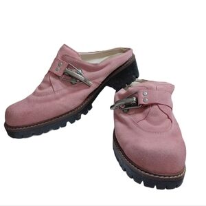 Austrian Pink Suede Mules Women's Size 8 Lug Sole Mule